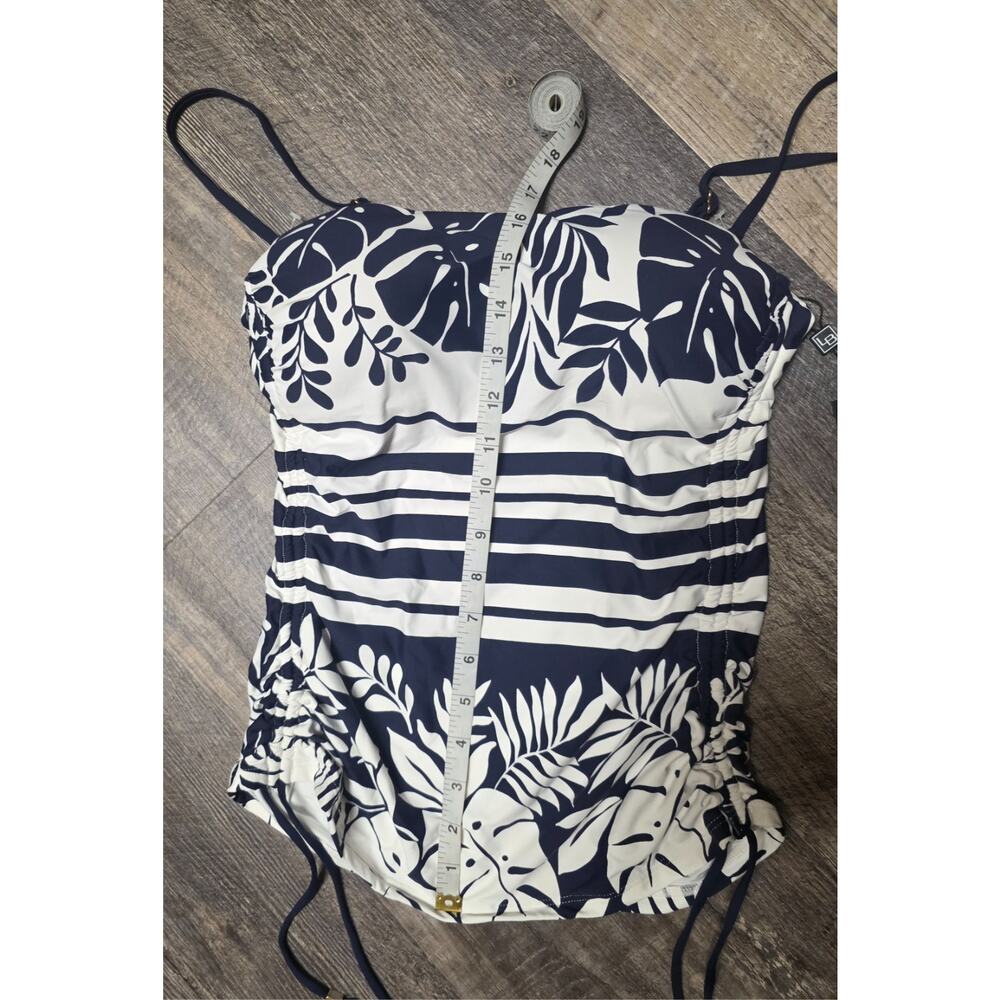 La Blanca US 6 Tummy Control Tankini Top Swimsuit Navy White Striped Floral NWT - Picture 4 of 8
